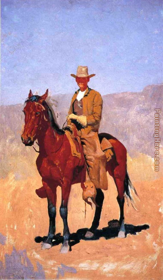 Mounted Cowboy in Chaps with Race Horse painting - Frederic Remington Mounted Cowboy in Chaps with Race Horse art painting